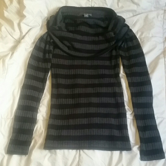 F21 Cowl Neck Black & Grey Striped Long Sleeve.