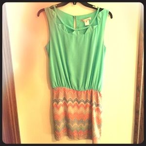 Mint and printed mini dress