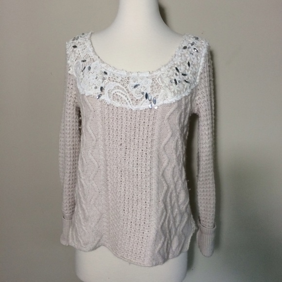 Free people knit lace sweater beige cream