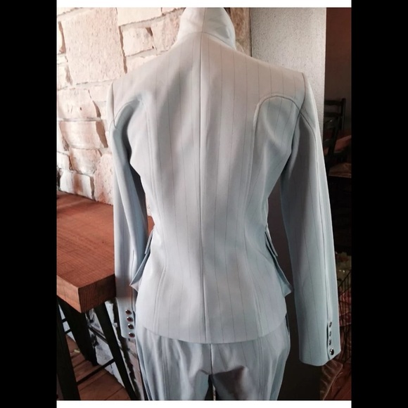 Light Blue with lack Pinstripes Trendy Pant Suit - Picture 2 of 4