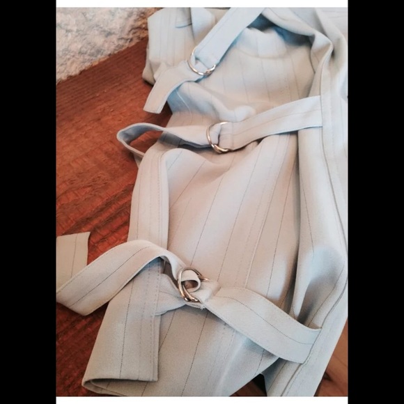 Light Blue with lack Pinstripes Trendy Pant Suit - Picture 3 of 4