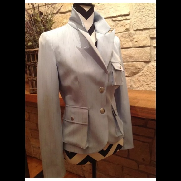 Light Blue with lack Pinstripes Trendy Pant Suit - Picture 4 of 4