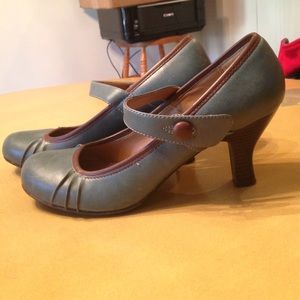 Blue and brown Mary Jane heels