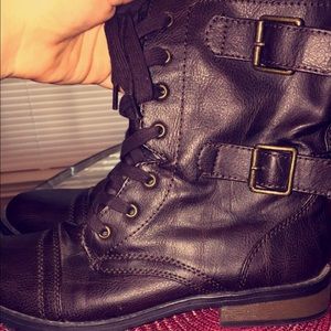 Authentic brown leather combat boots