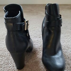 Merona Shoes - Black booties with heels and buckles. Merona Shoes - Black booties with heels and buckles.