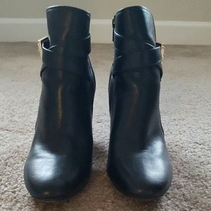 Merona Shoes - Black booties with heels and buckles. Merona Shoes - Black booties with heels and buckles.