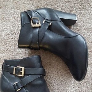 Merona Shoes - Black booties with heels and buckles. Merona Shoes - Black booties with heels and buckles.