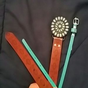Teal thin belt and Thick brown belt w/ teal buckle