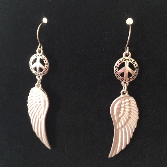Peace and angel wings drop earrings