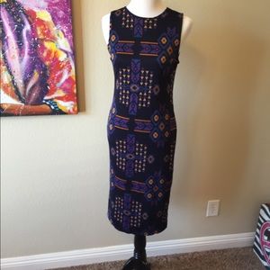 Aztec print jersey midi body con dress size M