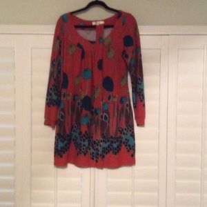 Orange, blue, and brown sweater dress!