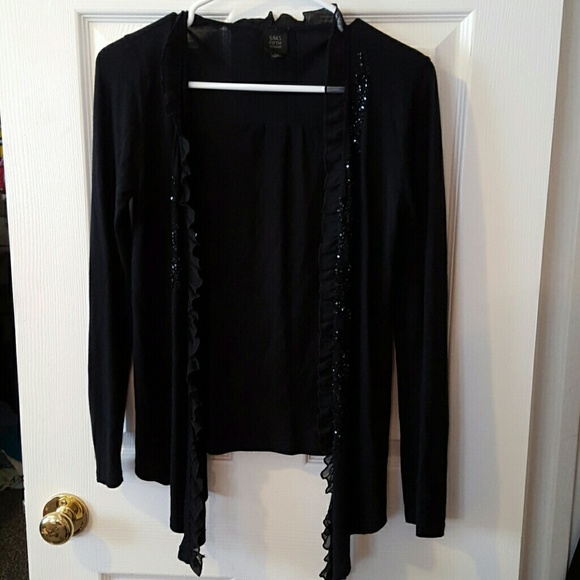 Black Beaded Cardigan with Ruffle - Picture 1 of 4