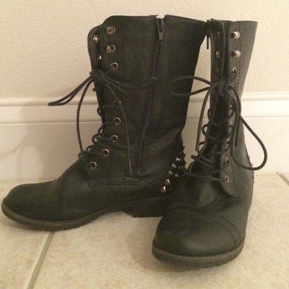 Black studded heel combat boot