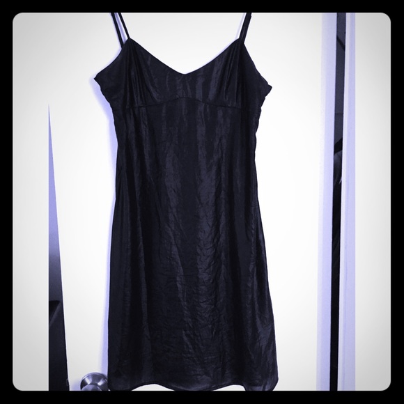 Black BCBG 90s-inspired slip dress