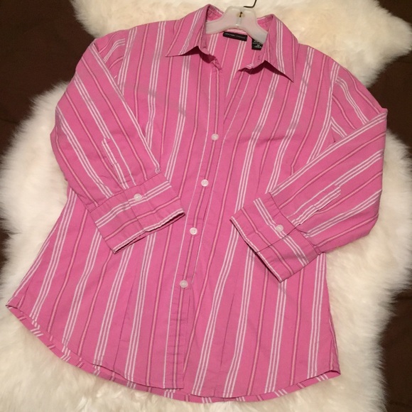 New York & Company Pink Striped Button-Up Shirt,