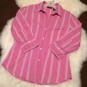 New York & Company Pink Striped Button-Up Shirt,