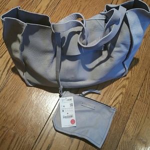 BNWT Zara gray suede leather satchel tote