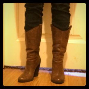 Brown leather boots