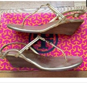Gold Tory Burch Thong Wedge