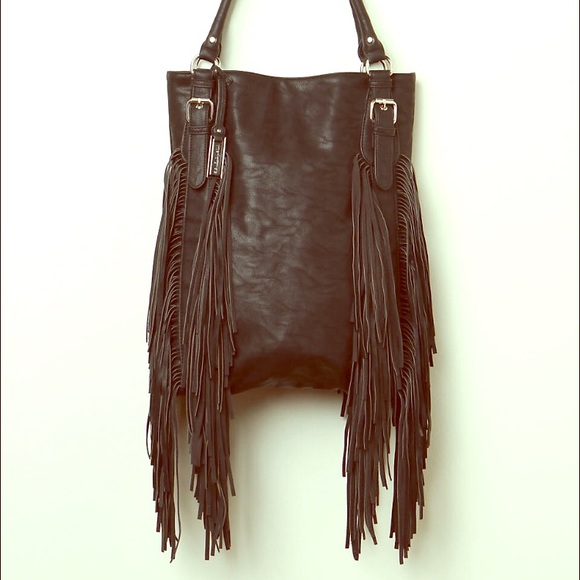 Free People Handbags - Free People Vegan Crazyheart  Fringe Tote Black