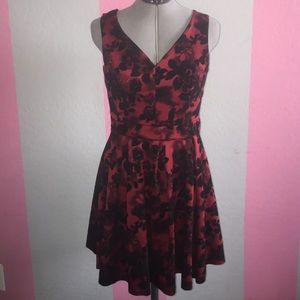 Red and black floral print dress