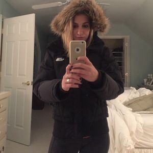 Northface black puff jacket with removable hood