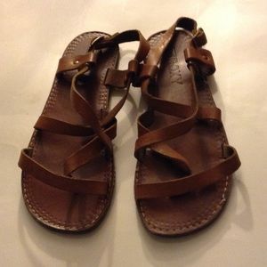 Strappy brown leather sandals