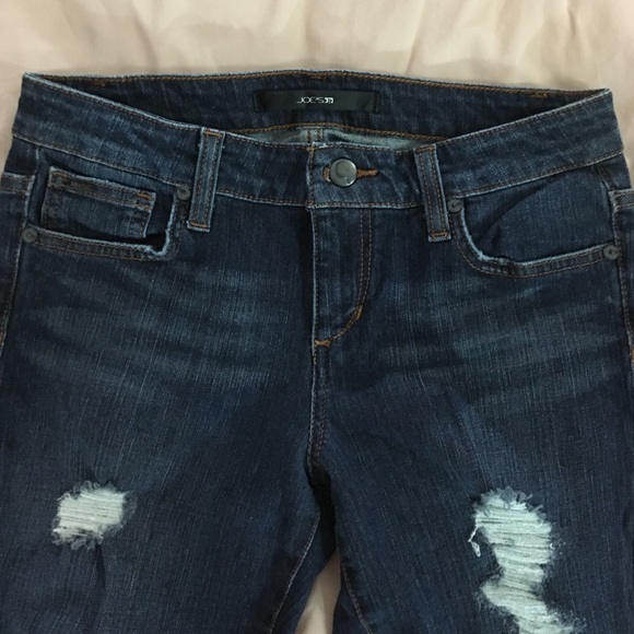 Joe's Jeans Skinny, Dark-Wash, Destroyed Jeggings - Picture 3 of 4