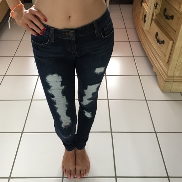 Joe's Jeans Skinny, Dark-Wash, Destroyed Jeggings - Picture 4 of 4