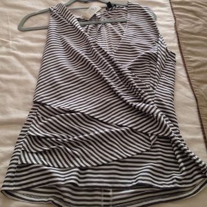 Grey and White silk faux wrap top size 10