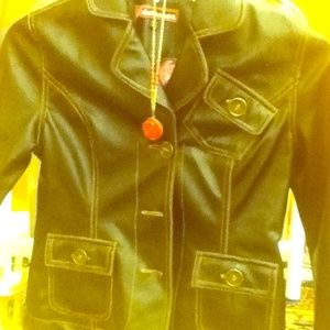 Leather jacket with necklace