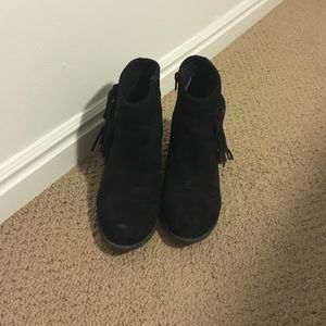 Short black fringe booties