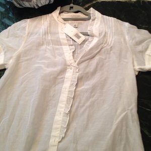 linen blend sheer white button down