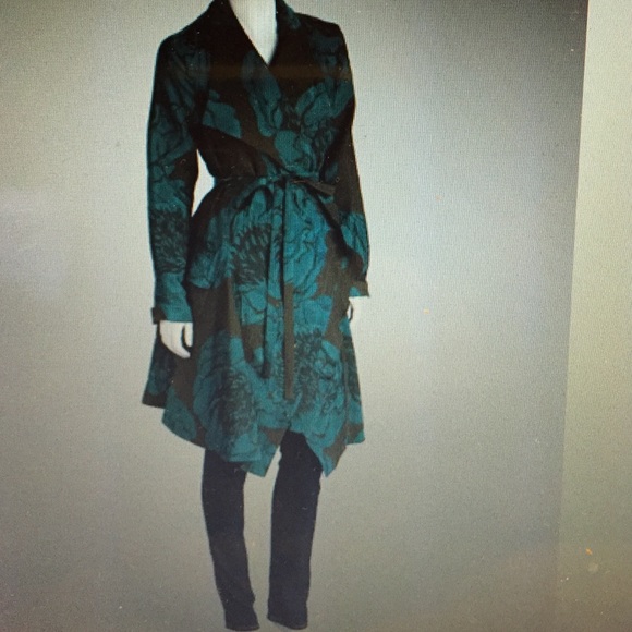 Samuel Dong Turquoise and Olive Floral Coat