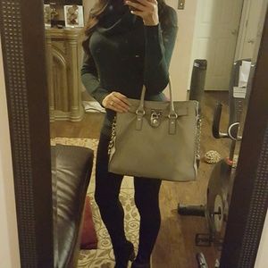 Michael Kors Gray Saffiano Hamilton Tote Large