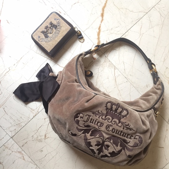 Juicy Couture Handbags - Juicy Couture Brown Velvet Shoulder Bag
