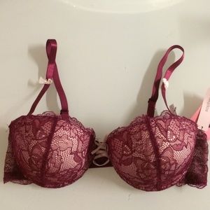 Maroon Lace Bra With Removable Straps