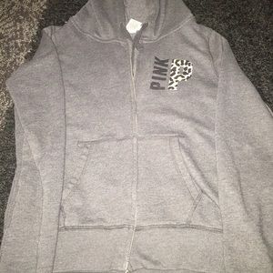 PINK Dark Grey w/ Cheetah Zip Up!