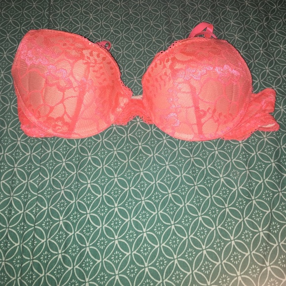 Tan Bra with Neon Peach Lace