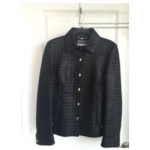Black Ferragamo Embossed Logo Leather Jacket