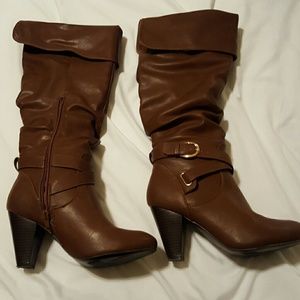 Rampage slouchy brown heeled boots