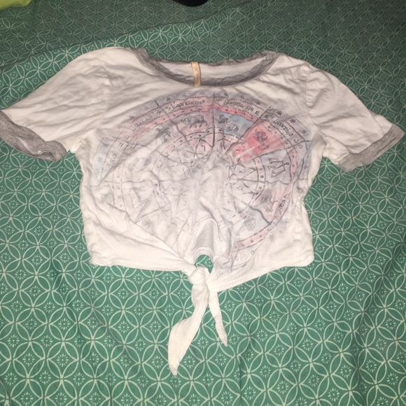 Horoscope White Tshirt Tied Crop Top