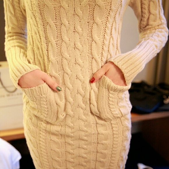 Maxi Knitted Sweater Dress Bodycon midi Wool Turtl - Picture 2 of 2