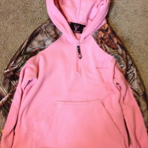 3/4 zip pink and camo hoodie