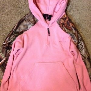 3/4 zip pink and camo hoodie