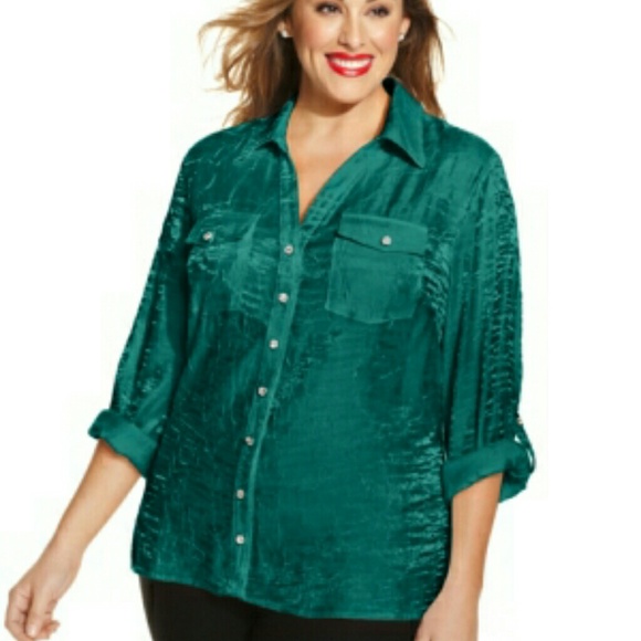 Ny Collection Plus Size Button-Front Metalic shirt