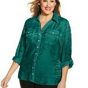 Ny Collection Plus Size Button-Front Metalic shirt