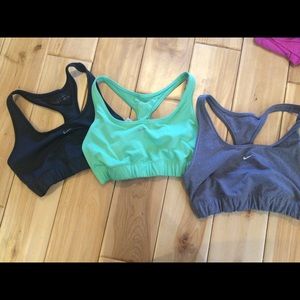 3 Nike Sports Bras - green, black & grey