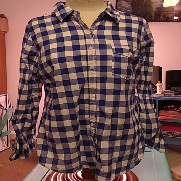 Blue and white checkered button down shirt