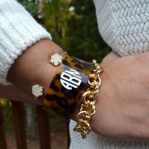 Monogrammed Tortoiseshell Acrylic Cuff Bracelet